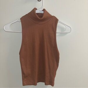 Zara Brown Sleeveless Turtleneck Tank Top